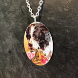 St. Bernard with Basket of Flowers Tin Necklace