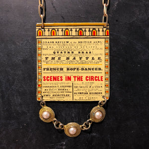 French Rope Dancer Circus Flyer Tin Necklace with Beads