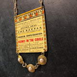 French Rope Dancer Circus Flyer Tin Necklace with Beads
