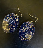 Cherry Blossoms on Midnight Blue Tin Earrings