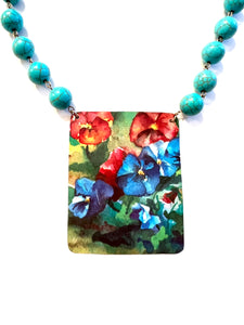 Large Watercolor Floral Tin Necklace