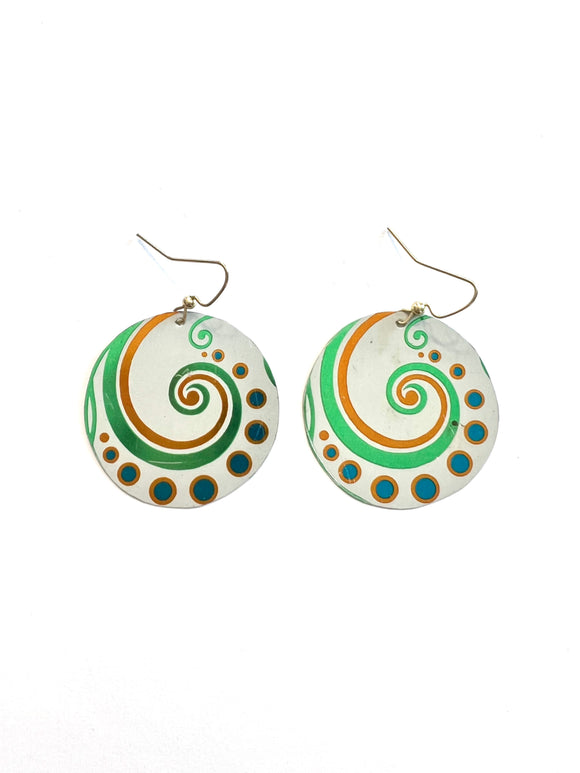 Green and Gold Patterned Tin Earrings