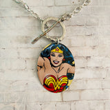 Wonder Woman in Action Oval Tin Necklace