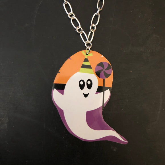 Ghost with Lollipop Tin Necklace