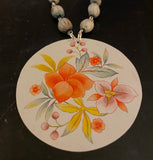 Orange Floral Tin Necklace with Job’s Tears Beads