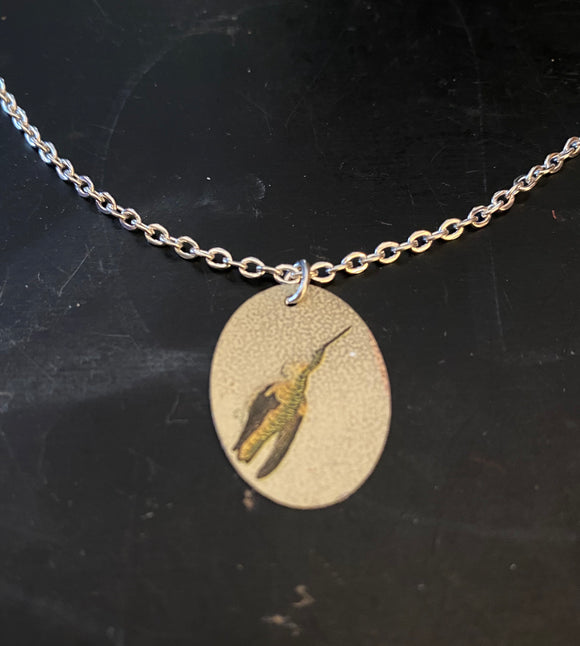 Hummingbird Oval Tin Necklace