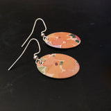 Peach Watercolor Flower Oval Tin Earrings
