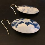 Blue and White Abstract Floral Tin Earrings