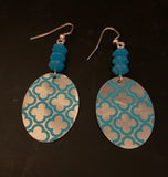 Blue and Silver Quatrefoil Oval Tin Earrings with Beads