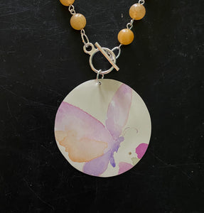 Pastel Butterfly Tin Necklace with Aventurite Beads