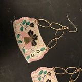 Large Pink, Navy, Green and Gold Floral Tin Earring