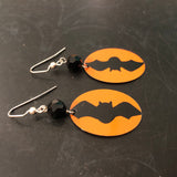 Small Oval Bats Tin Earrings with Bead