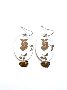 Gold Floral Tin Earrings with Brass Flower Beads