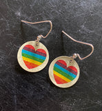 Medium Circle Rainbow Heart Tin Earrings