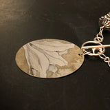 White Iris Tin Necklace with Silver Metal Beads
