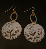 Blue Floral Circle with Gold Hoops Tin Earrings