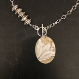 White Iris Tin Necklace with Silver Metal Beads