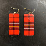 Red, Black and Yellow Plaid Rectangle Tin Earrings
