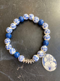Navy Floral Ceramic Bead Tin Charm Bracelet