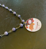 Painted Abstract Pink Flower Tin Necklace