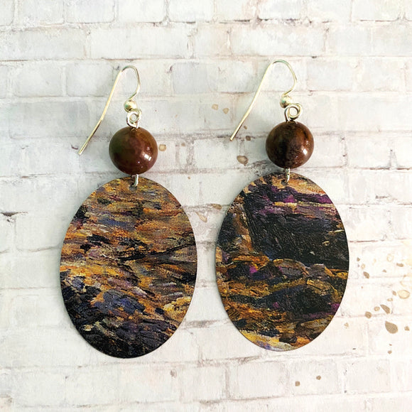 Painted Landscape Tin Earrings with Beads