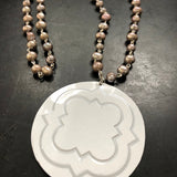 Boho Grey Freshwater Pearl and White and Silver Quatrefoil Tin Necklace