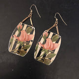 Striped Pink Rose Tin Earrings with Beads