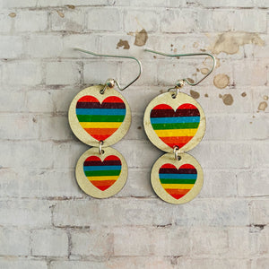 Two Tiered Circle Rainbow Heart Tin Earrings