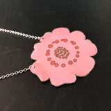 Large Pink Flower with Pink Center Tin Necklace