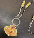 Pink and Yellow Floral Tin Necklace with Yellow Beads