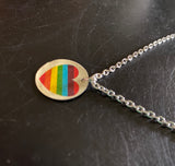 Rainbow Heart On Silver Tin Necklace