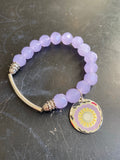 Lavender Faceted Glass Bead with Silver Tin Charm Bracelet