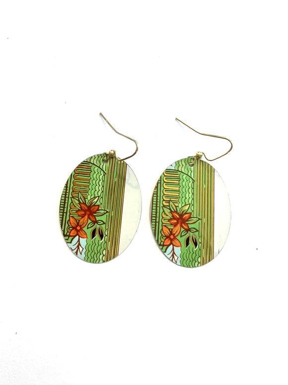 Asian Patterned Floral Tin Earrings