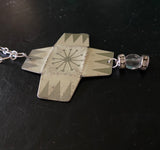 Mid century Starburst Tin Necklace with Rhinestone Beads
