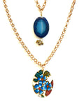 Adjustable Blue Floral and Blue Stone Tin Necklace