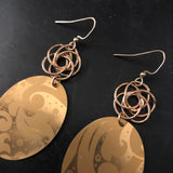 Gold Floral Tin Earrings with Open Gold Beads