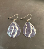 Navy Blue and White Waves Tin Earrings