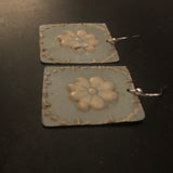 Light Blue and White Flower Rectangle Tin Earrings
