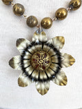 Cream and Black Flower Tin Necklace