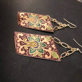 Burgundy Lotus Flower Tin Earrings