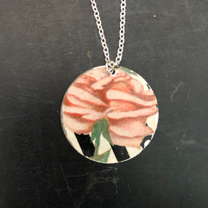 Pink Rose Shabby Chic Tin Necklace