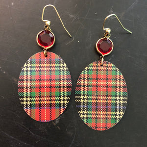 Large Classic Plaid Tin Earrings with Bead