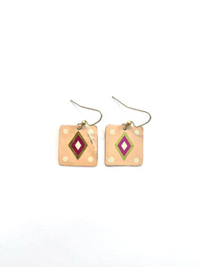 Pink Square with Pink and Silver Diamond Tin Earrings