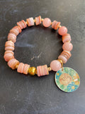 Pink Shell and Quartz with Gold Tin Charm Bracelet