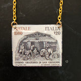 Italian Postage Stamp Nativity Tin Necklace