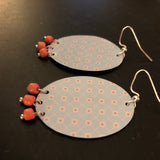 Large Teardrop Blue and Pink Patterned Tin Earrings