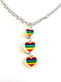 Three Tiered Rainbow Heart Circle Tin Necklace