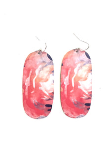 Pink and Purple Abstract Floral Oval Tin Earrings