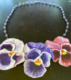 Pink and Purple Pansies Tin Necklace