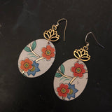 Orange and Blue Flower Tin Earrings with Flower Bead